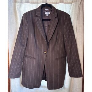 Talbots Collection Brown Pinstripe Wool Angora Blazer Made in Italy Womens 16